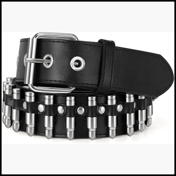 PU Leather Studded Belt with Silver Metal Grommets, Punk Rock Style main image 5